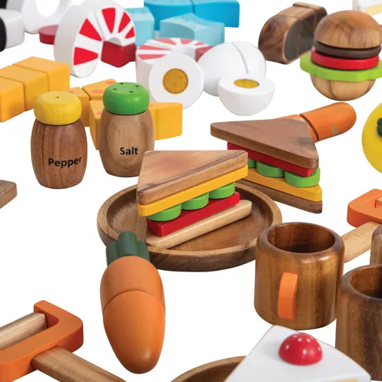 MTA Wooden Food & Crockery Set 47 Pieces - Modern Teaching Aids NZ