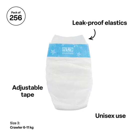 MTA Essentials Nappies - Crawler, 6-11 kg, Pack of 256
