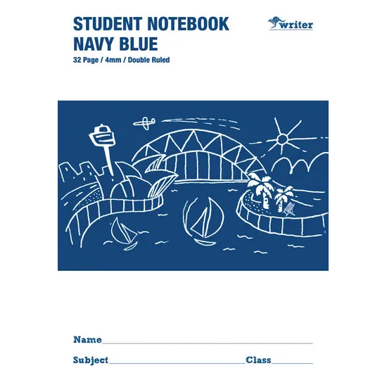 Writer Student Notebook Navy Blue 250x175 mm 4 mm 32p - Modern Teaching Aids NZ