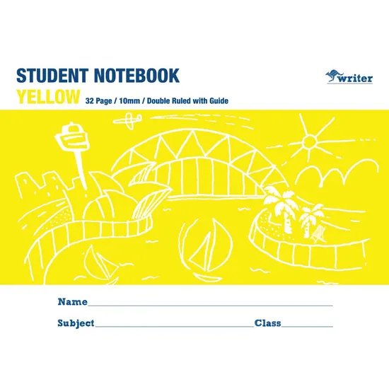 Writer Student Notebook Yellow 175x240 mm 10 mm 32p - Modern Teaching Aids NZ