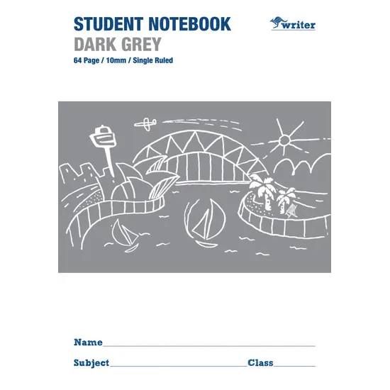 Writer Student Notebook Dark Grey 250x175 mm 10 mm 64p - Modern Teaching Aids NZ