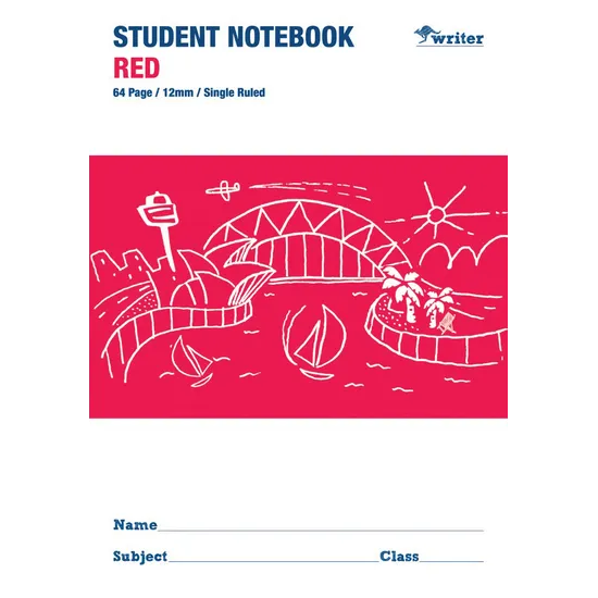 Writer Student Notebook Red 250x175 mm 12 mm 64p - Modern Teaching Aids NZ
