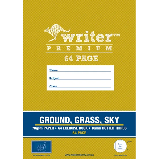 Writer Premium Dotted Thirds Ground/Grass/Sky A4 18 mm 64p - Modern Teaching Aids NZ