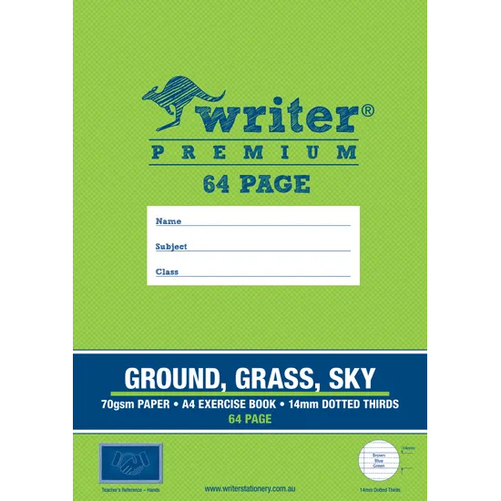 Writer Premium Dotted Thirds Ground/Grass/Sky A4 14 mm 64p - Modern Teaching Aids NZ