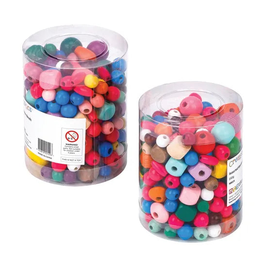 Assorted Coloured Wooden Beads - 150 g