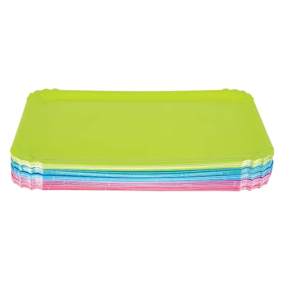Coloured Rectangle Paper Plates - Pack of 50