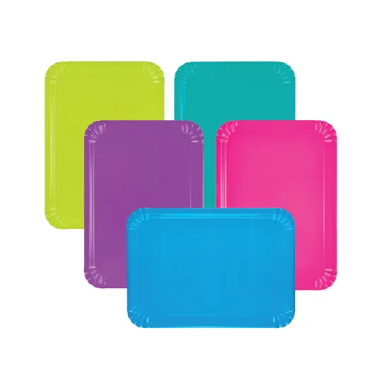 Coloured Rectangle Paper Plates - Pack of 50