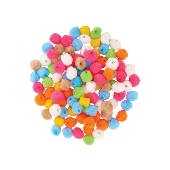 Assorted Coloured Pom Pom Beads 2 cm - Pack of 100