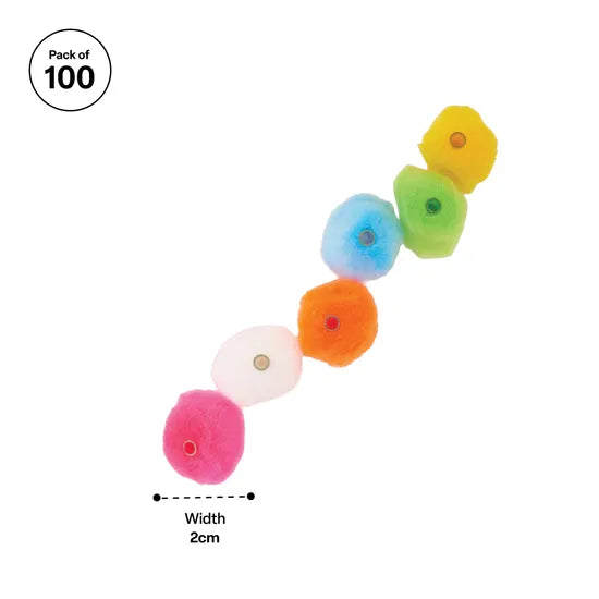 Assorted Coloured Pom Pom Beads 2 cm - Pack of 100