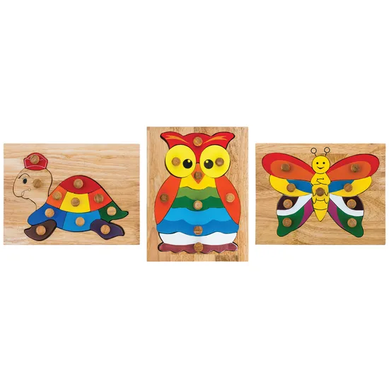 Set of 3 Wooden Knob Puzzles