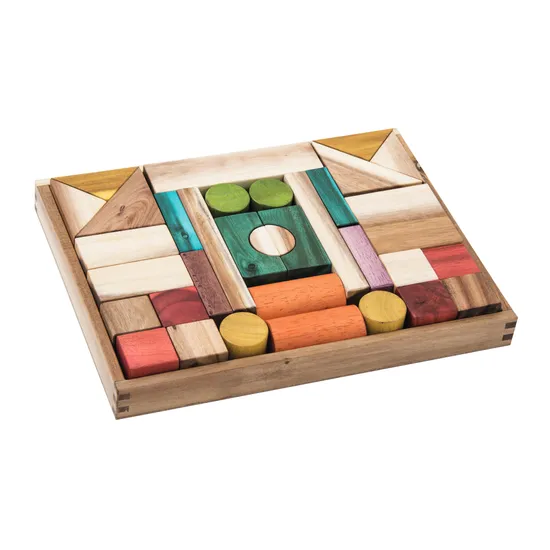 Colourful Wooden Blocks - 34 pieces - Modern Teaching Aids NZ