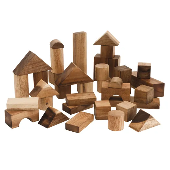 Wooden Blocks in Tray - 34 pieces - Modern Teaching Aids NZ