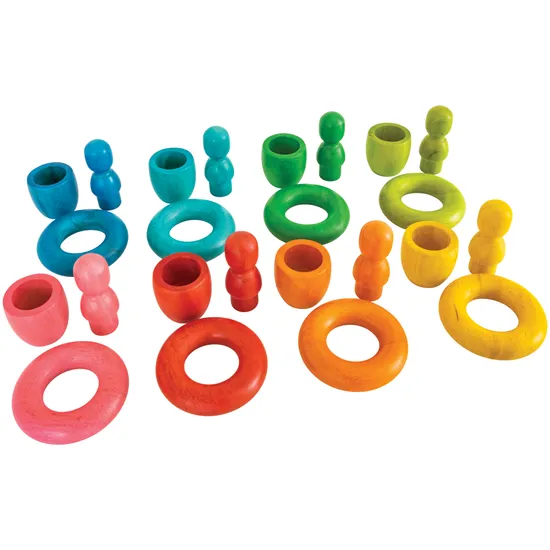Rainbow Wooden Loose Parts - 24 pieces - Modern Teaching Aids NZ