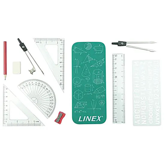 Linex Maths Set - 10-Piece Tin Geometry Kit - Modern Teaching Aids NZ