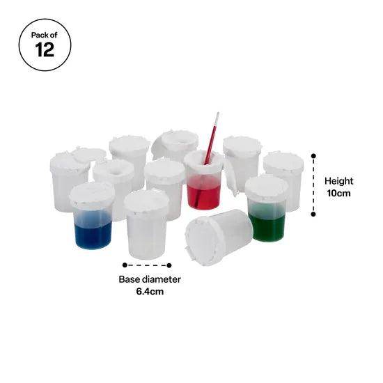 Clear Non Spill Paint Pots - Set of 12 - Modern Teaching Aids NZ