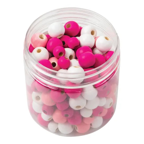 Pink & White Wooden Beads - Pack of 180 - Modern Teaching Aids NZ