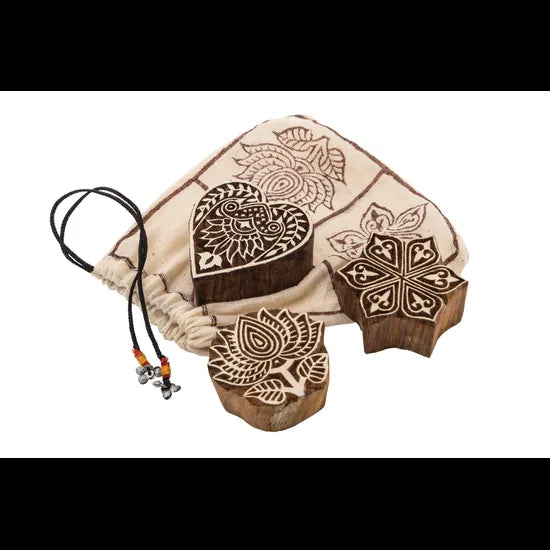 Wooden Block Print Stamps - Set of 3 - Modern Teaching Aids NZ