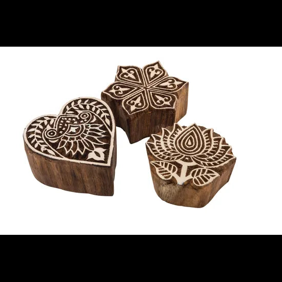 Wooden Block Print Stamps - Set of 3 - Modern Teaching Aids NZ