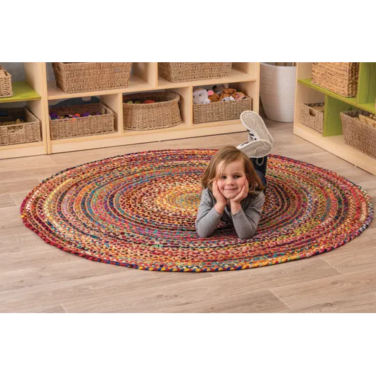 Fair Trade Chindi Woven Recycled Rug - 150 cm (dia.) - Modern Teaching Aids NZ