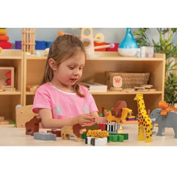 Zoo Animals Block Play Set - 20 Pieces Wooden Pieces - Modern Teaching Aids NZ