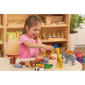 Zoo Animals Block Play Set - 20 Pieces Wooden Pieces - Modern Teaching Aids NZ