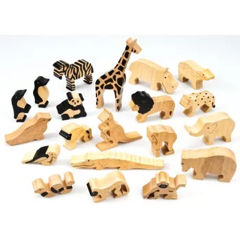 Wild Animals in Natural Wood - 20 Pieces - Modern Teaching Aids NZ