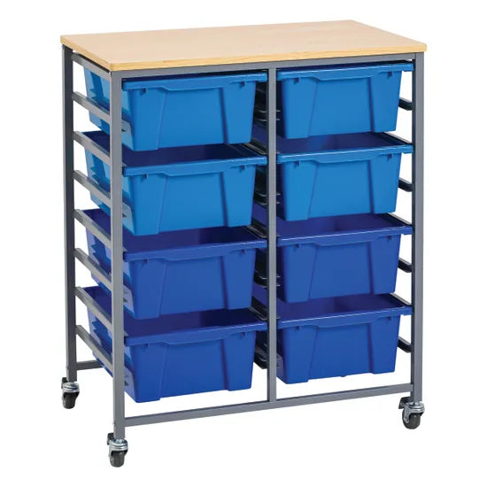 Double Tote Trolley with Blue Trays - Modern Teaching Aids NZ