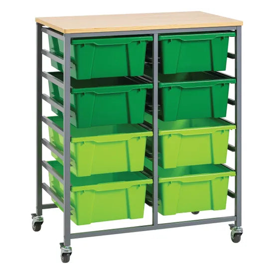 Double Tote Trolley with Green Trays - Modern Teaching Aids NZ