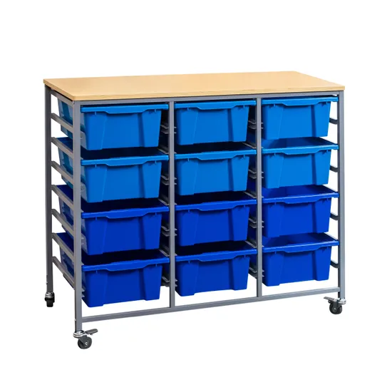Triple Tote Trolley with Blue Trays - Modern Teaching Aids NZ