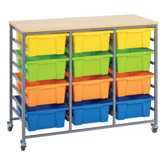 Triple Tote Trolley with Bright Coloured Trays - Modern Teaching Aids NZ