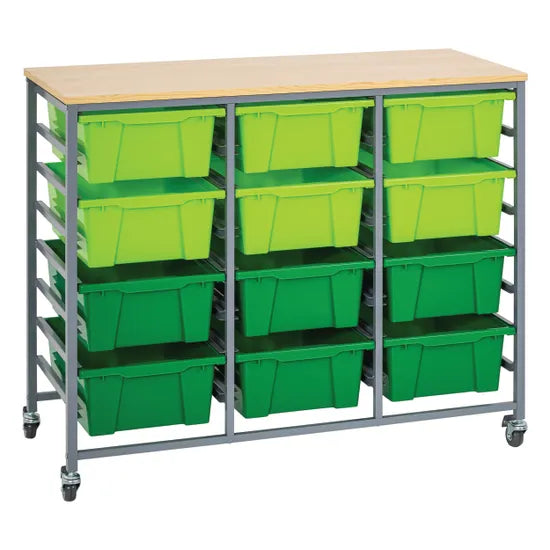 Triple Tote Trolley with Green Trays - Modern Teaching Aids NZ
