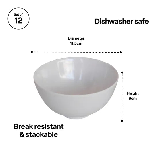 Melamine Bowls - White - 11.5 x 6cm - Set of 12 - Modern Teaching Aids NZ