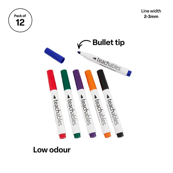 Teachables Whiteboard Markers Bullet Asst - Pack of 12 - Modern Teaching Aids NZ