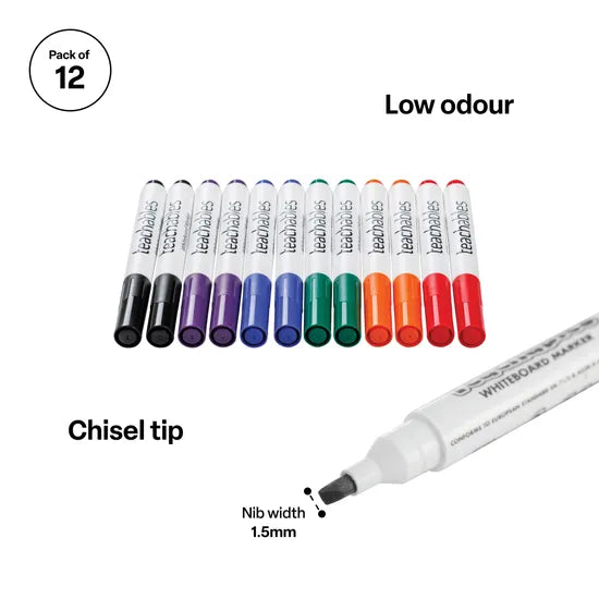 Teachables Whiteboard Markers Chisel Asst - Pack of 12 - Modern Teaching Aids NZ