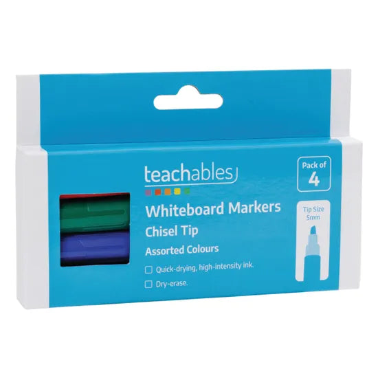 Teachables Whiteboard Markers Chisel Asst - Pack of 4 - Modern Teaching Aids NZ