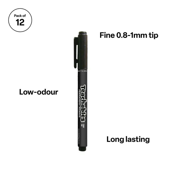 Teachables Thinline Permanent Markers Black PK12 - Modern Teaching Aids NZ