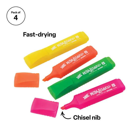 Highlighters Assorted - Pack of 4 - Modern Teaching Aids NZ
