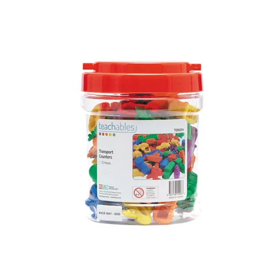 Teachables Transport Counters - 72 Pieces in Container - Modern Teaching Aids NZ