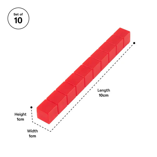 Teachables Base Ten MAB Longs - Plastic, Red, Set of 10 - Modern Teaching Aids NZ