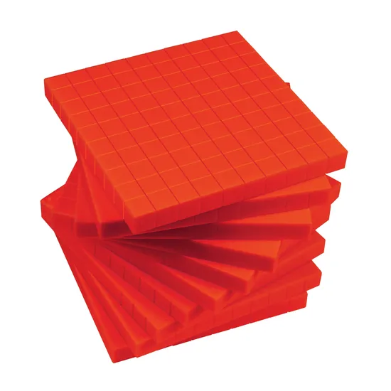 Teachables Base Ten MAB Flats - Plastic, Red, Set of 10 - Modern Teaching Aids NZ