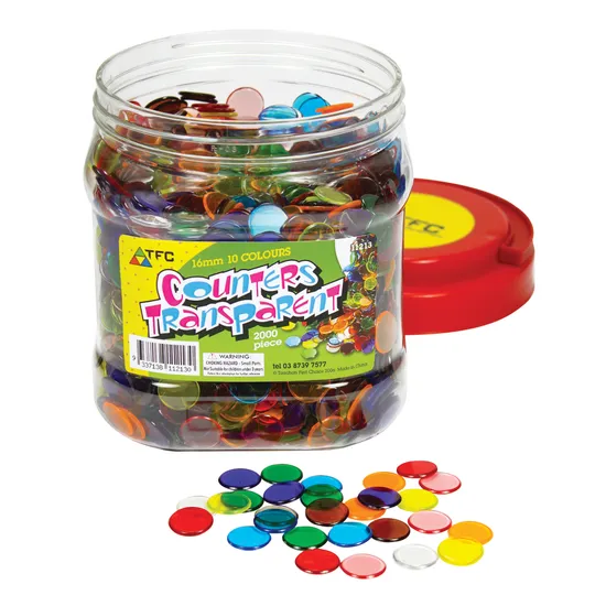 Transparent Counters - 16mm, 10 Colours, 2000 Pieces
