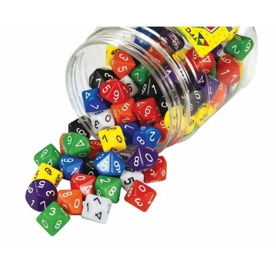 Teachables Dice - 10-Face Solid 0-9, Jar of 100 - Modern Teaching Aids NZ