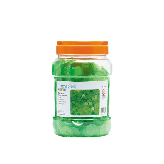 Teachables Counters - Transparent Green, 22 mm, Pack of 1,000 - Modern Teaching Aids NZ