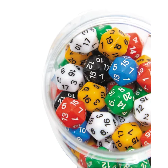 Teachables Dice - 20-Face, Numbers 1-20, Jar of 100 - Modern Teaching Aids NZ