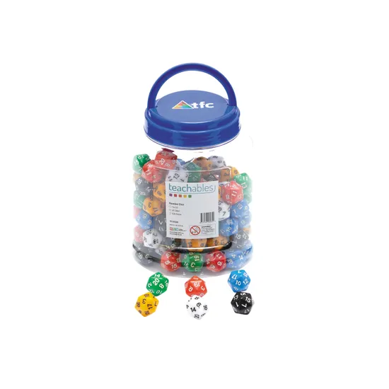 Teachables Dice - 20-Face, Numbers 1-20, Jar of 100 - Modern Teaching Aids NZ