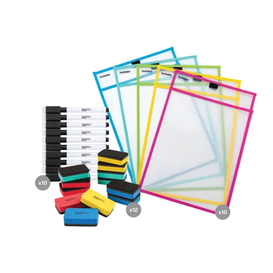 A4 Write n Wipe Sleeves, Pens & Erasers Kit