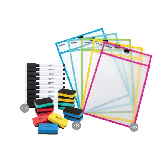 A4 Write n Wipe Sleeves, Pens & Erasers Kit