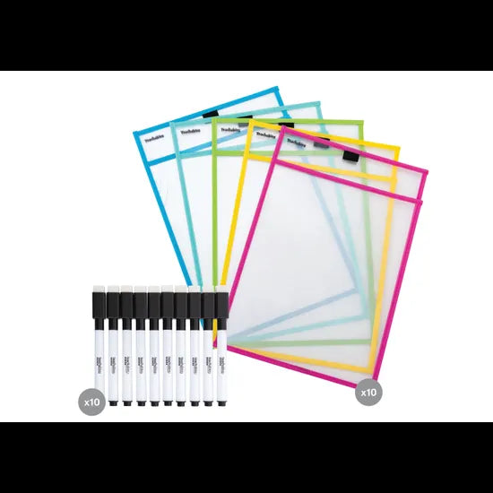 A4 Write n Wipe Sleeves & Pens Kit (10) - Modern Teaching Aids NZ
