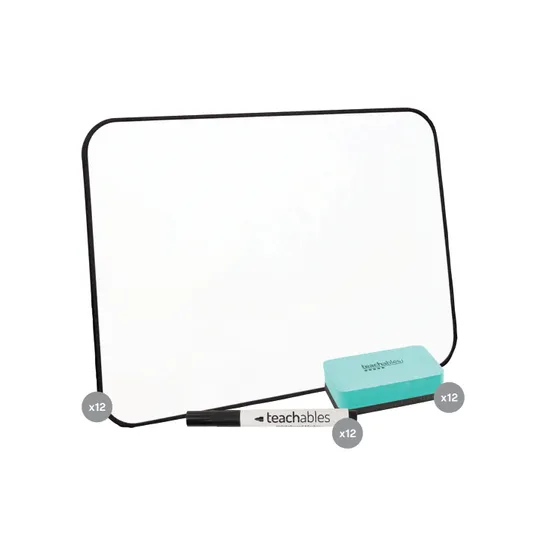 Teachables Magnetic Mini Whiteboards, Black Bullet Tip Markers & Mini Erasers - Kit of 12