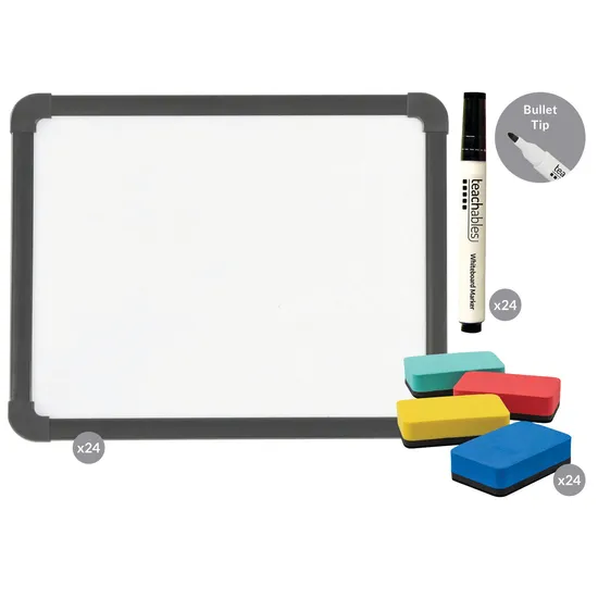 Teachables Magnetic Mini Whiteboards, Asst Bullet Tip Markers & Mini Erasers - Kit of 24 - Modern Teaching Aids NZ